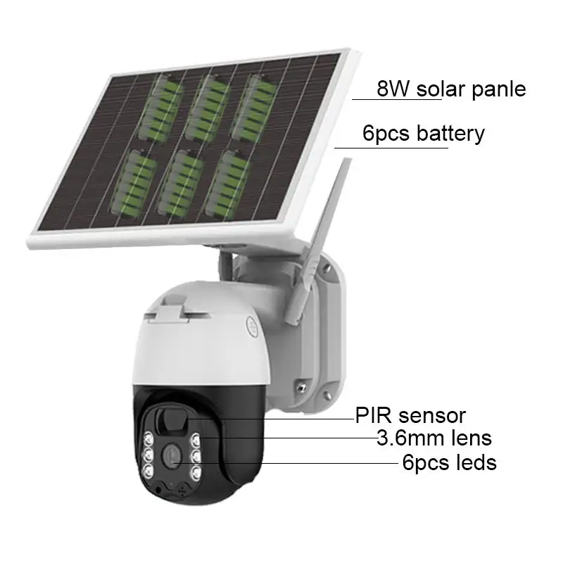 Caméra à panneau solaire extérieur caméra de sécurité CCTV dôme sans fil alimenté par batterie PTZ Wifi IP 4.0mp HD H.265 CMOS