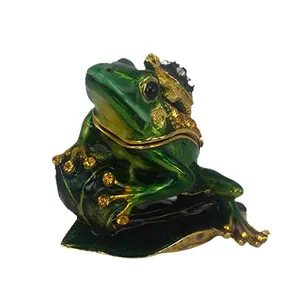 rhinestone metal frog figures green crystals trinket jewelry box for home decoration gifts