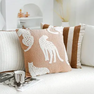French Style Animal Pattern Brown Living Room Sofa Cushion Cover Light Luxury Geometric Embroidery Backrest Cushion Pillowcase