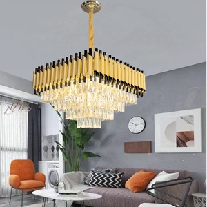 Moderne Luxe Gouden Villa Aluminium Plafondpaneel Verlichting Vierkante Kristallen Kroonluchter Hanger Met Hangende Installatie - Product Image 3