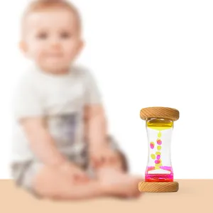 Kidpik ahşap gökkuşağı yağ kaçağı kayın ahşap pembe sarı yağ akrilik tüp çocuk oyuncakları Sandglass kumlu saat kum saati