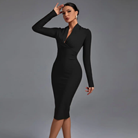Robe moulante élégante Bettergirl 2026 nouvelle collection, col en V drapé, manches longues, pour femme, idéale pour le bureau, longueur genou, style bandage