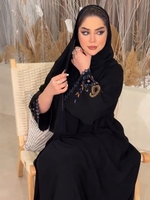 Robe Abaya noire style Lanna pour femmes musulmanes, robe d'été Abaya musulmane pour femme, broderie florale, diamants, Abaya musulmane