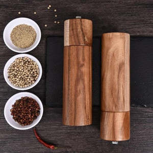 Moulin à sel et poivre en bois d'acacia de 6 et 8 pouces pour cuisine, ensemble de moulin à épices en bois - Product Image 1