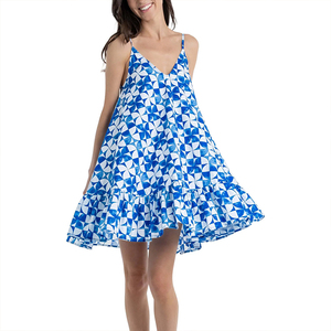 Factory <b>direct</b> custom beach print V-neck full dress sundress, high quality 100% cotton shorts dress - Product Image 3