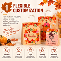 Sacs en papier kraft pour Thanksgiving, sacs cadeaux personnalisés avec logo et poignées pour les achats de fin d'année, la vente au détail et l'emballage de cadeaux