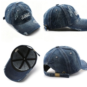 Custom Logo Wholesale Unstructured Soft Sun Hat Washed Denim Dad Hat Unisex <b>Vintage</b> Distressed Baseball <b>Cap</b> - Product Image 2