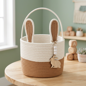 Cute Bunny Shaped Cotton <b>Rope</b> <b>Storage</b> <b>Basket</b> With Handle For Children's Toy <b>Storage</b> - Product Image 2