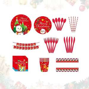Vajilla para fiesta de Navidad, platos de papel, vasos, servilletas, juego de 10 piezas, diseño redondo de dibujos animados, suministros para fiestas respetuosos con el medio ambiente - Product Image 5