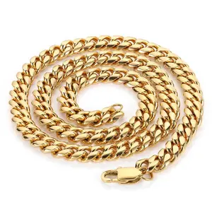 Hip Hop Stainless Steel Necklace Titanium Steel Jewelry Encrypted Japanese Button Cuban Chain 18K Gold Men's Necklace