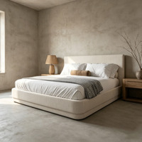 Lit plateforme moderne avec éclairage LED d'ambiance, revêtement en lin beige, cadre de lit durable pour la maison, l'appartement, l'hôtel, commande en gros personnalisée