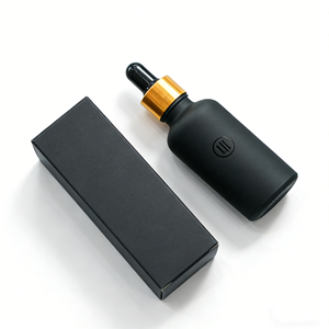 Botella de Vidrio Esmerilado Negro con Gotero de 10ml, 15ml, 20ml, 30ml, 50ml, 100ml, Caja Personalizada, Botella con Gotero de Aceite Negro Mate con Caja - Product Image 1