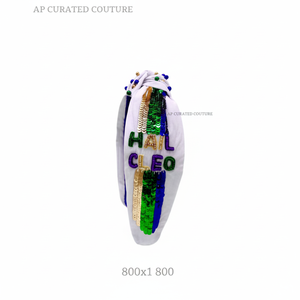 ที่คาดผมผ้าฝ้ายประดับลูกปัดมาร์ดิกราส์จากนักออกแบบล่าสุดสำหรับเด็กผู้หญิงทำด้วยมือจากอินเดียกากเพชรที่ส่งออก-แสดงจิตวิญญาณของคุณมาร์ดิกราส์ - Product Image 1