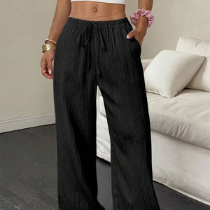 กางเกงลำลองทรงตรง รุ่น Temperament ประจำฤดูใบไม้ร่วงปี 2026 ผ้าไมโครอีลาสติก ยับเล็กน้อย แต่งสายรัด ตัดต่อผ้าสีพื้นใหม่ ระบายอากาศได้ดี สำหรับผู้หญิง - Product Image 1