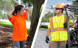 T-shirt de travail à manches courtes en maille 100% polyester personnalisé, haute visibilité, orange jaune, évacuation de l'humidité, poche poitrine, lettre de sécurité - Product Image 3