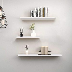 <strong>Floating</strong> <strong>Shelves</strong> White Wall Mounted,Wood Wall <strong>Shelves</strong> For Wall Display Set Of 3 <strong>Floating</strong> <strong>Shelves</strong> With Brackets,White - Product Image 1
