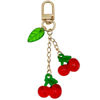 Porte-clés créatif en métal plaqué or en forme de cerise 3D avec breloque citron banane, impression UV, cadeau pour les couples