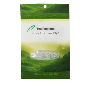 Kantong teh hijau bubuk dapat ditutup kembali kantong Kraft mudah terurai kantong makanan berdiri kantong ritsleting kemasan bumbu dan ramuan