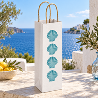 Sac cadeau en papier kraft pour bouteille de vin avec poignées torsadées, imprimé coquilles Saint-Jacques sur le devant - Blanc