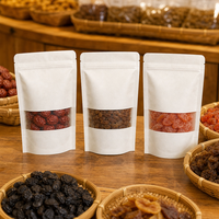 Sachet Doypack Kraft Blanc avec Fermeture Éclair et Fenêtre Transparente pour Fruits Secs, Refermable, Vente en Gros, Emballage Alimentaire, Direct Usine