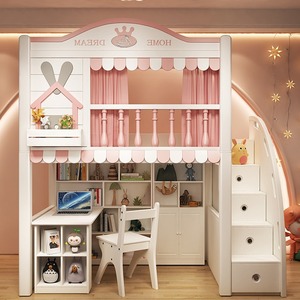 Лидер продаж: Деревянная двухъярусная кровать-чердак для детской комнаты в игривом стиле, многофункциональная, с местом для хранения - Product Image 4