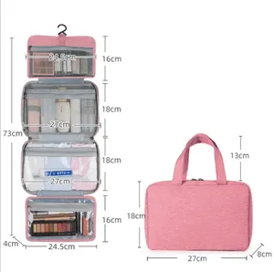 Kuru ve ıslak ayırma makyaj makyaj çantası 4 katlanır seyahat kozmetik çantası düzenleyici asılı seyahat kozmetik çantası