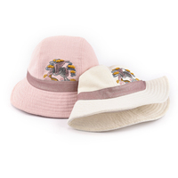 Topi Bucket Bordir 3D Custom Tekstur Linen Wanita, Topi Matahari Dengan Pita Berkilau, Topi Nelayan Kasual Outdoor