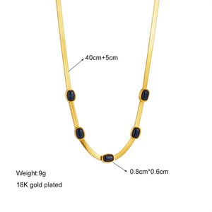 European American Retro Minimalist Gold Snake Chain Necklace With Black Oval Stones Geometric Design Party Jewelry Pendant - Product Image 4