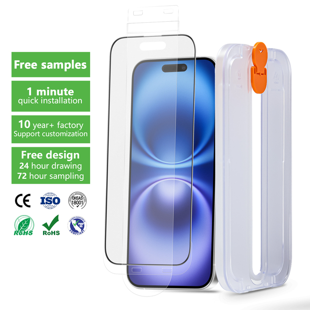 Aurey Anti-Fingerprint Anti-dust Anti-Glare ESD Glass 2 Pack Screen Protector With Installation Tray for Iphone 15 16 Pro Max