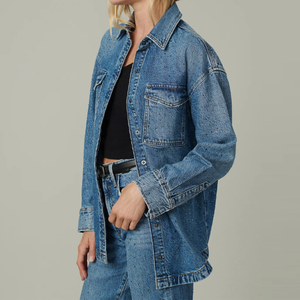 Camicie da <span class=keywords><strong>Donna</strong></span> in Denim Casual Larghe <span class=keywords><strong>con</strong></span> Design alla Moda Personalizzato all'Ingrosso, <span class=keywords><strong>Camicia</strong></span> in Denim Vintage <span class=keywords><strong>con</strong></span> Strass - Product Image 2
