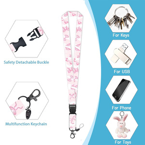 Porte-carte d'identité rose imprimé à motif nœud évidé, avec cordon à boucle facile à dégager, personnalisable avec logo, disponible pour l'exportation - Product Image 3