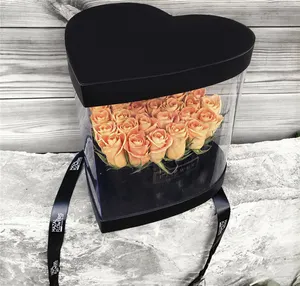 Luxury Flower Rose Wedding Packaging Box Heart Shaped Soap Flower Box With Pvc Window