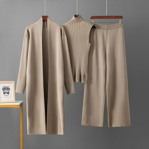 Autumn Winter New Lazy Temperament <b>Women</b> Knitted Suit Sleeveless <b>Vest</b> Cardigan <b>Sweater</b> Pants Three Piece Set Ladies - Product Image 2