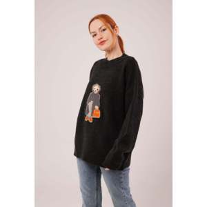 Suéter de punto negro al por mayor para mujer, manga larga, informal, con característica antipilling - Product Image 2
