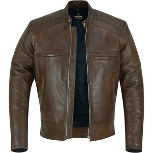 FOXA <b>Mens</b> Genuine <b>Leather</b> Moto <b>Jacket</b> Brown Windproof Autumn Biker Style - Product Image 1