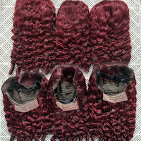 # Perruque longue et droite 99J Ombre Rouge Bourgogne, Perruques Lace Front HD Transparentes 13x6 en Cheveux Humains, Nœuds Pré-Décolorés, pour Femmes Noires