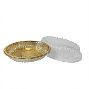 Mini Bandeja para Sushi Desechable de Plástico PET Dorado, Contenedor Redondo Personalizado de 5/<span class=keywords><strong>6</strong></span> Pulgadas para Pastel, Caja de Empaque para Sushi y Rollitos Primavera con Tapa - Product Image 3