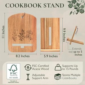 Wooden Recipe Holder Solid Wood Tablet <b>Stand</b> With Floral Design For Kitchen Desktop Display - Product Image 4