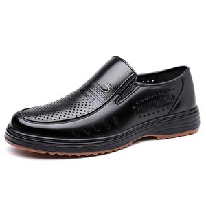 Mocassins en cuir pour hommes, bout rond, à enfiler, semelle extérieure en caoutchouc antidérapante, couleur unie, chaussures décontractées d'été - Product Image 5
