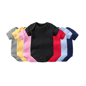 <span class=keywords><strong>Ropa</strong></span> de Bebé Personalizada, Mameluco de Manga Corta con Cuello Triangular para Bebé Niño o Niña, Mono de Algodón Sólido para Verano, Pelele para Recién Nacidos - Product Image 1