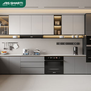 AIS 2025ホワイトキッチンキャビネットセットソリッドウッドデザインラッカー塗装食器棚MDFカーケースマーブルカウンタートップヒンジ付き - Product Image 2