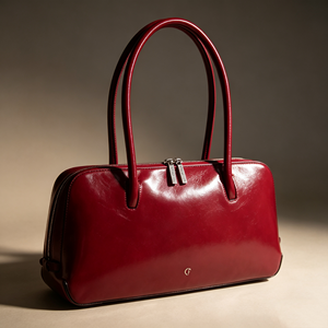 Sac à bandoulière vintage en cuir rouge brillant avec longue poignée, fermeture éclair rectangulaire, pour le travail quotidien - Product Image 4