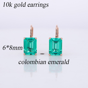 <span class=keywords><strong>Pendientes</strong></span> Clásicos de Oro de 10K con <span class=keywords><strong>Esmeraldas</strong></span> <span class=keywords><strong>Colombianas</strong></span> de Corte Esmeralda de 5*7-7*9mm - Product Image 3