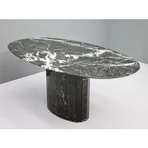 Tavolo da pranzo in marmo massiccio di lusso tavolo da pranzo in pietra con gambe in pietra tavolo da pranzo in marmo naturale rotondo ovale personalizzato moderno