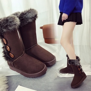 Bottes de neige d'hiver au genou en coton pour femmes grande taille bouton doublé polaire épaissi cuir suédé Heattech caoutchouc/peluche/PU - Product Image 1