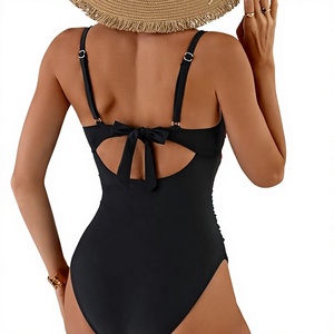 Maillot de bain une pièce à imprimé floral pour femme, bretelles réglables, froncé, effet ventre plat, dos noué, personnalisable avec logo, vente en gros - Product Image 5