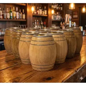 Vasos de chupito de madera The Barrel House, 3 oz, interior de aluminio, paquete de 10, estilo vintage, para cócteles y fiestas. - Product Image 1