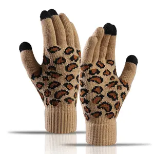 Winter Warme Handschoenen Vrouwen Luipaardprint Breien Touchscreen Handschoenen Mannen Handschoenen Mobiele Telefoon Kerstcadeau