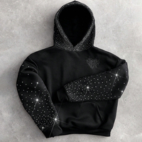 Özel Tasarım Erkek INS Sokak Stili Kapüşonlu Üst Giyim Popüler Eşleşen 3D Örümcek Ağı Kalp Nakışı %100 Pamuklu Sweatshirt Taşlı Baskılı