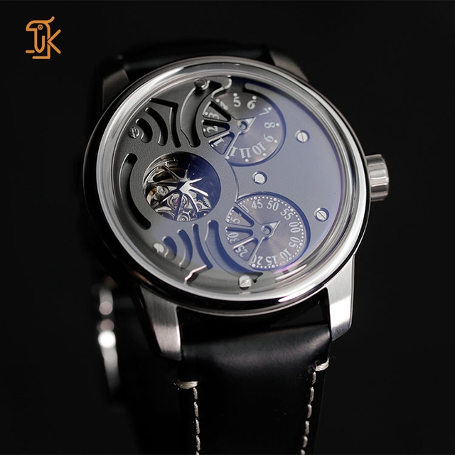 OEM ODM Sapphire Automatic Mechanical Skeleton Watch With Black Strap Fashion Unique Design Simple Mechanical Watches Low MOQ